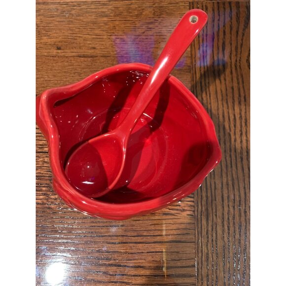 Red Ceramic Cardinal Serving Bowl With Matching Spoon By DEMDACO NWT - Picture 5 of 7